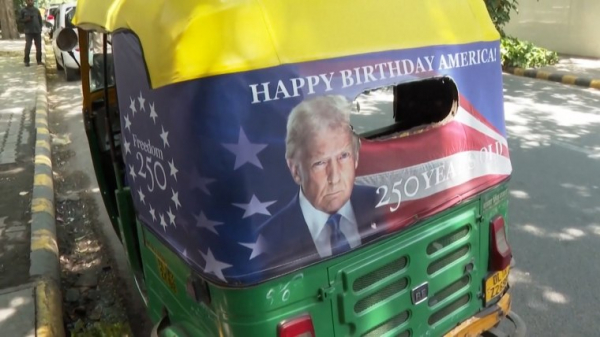 Trump’s portrait hits New Delhi traffic as U.S. Embassy rolls out ‘Happy Birthday America!’ rickshaws Trump’s portrait hits New Delhi traffic as U.S. Embassy rolls out ‘Happy Birthday America!’ rickshaws